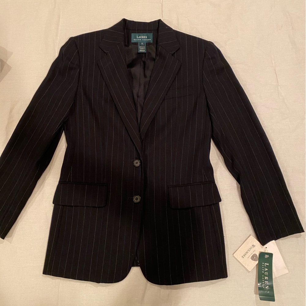 Lauren Ralf Lauren black with blue grey stripes blazer S 6 - Picture 2 of 10